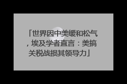 世界因中美缓和松气，埃及学者直言：美搞关税战损其领导力