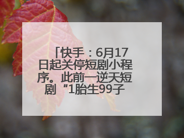 快手：6月17日起关停短剧小程序。此前一逆天短剧“1胎生99子”被全网下架